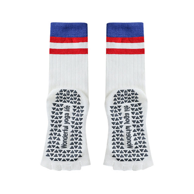 Chaussettes de yoga Olivenorma mi-mollet à cinq orteils avec bordure contrastée, antidérapantes et respirantes en coton, pour femmes. - Blanc - 10 paires - image 8