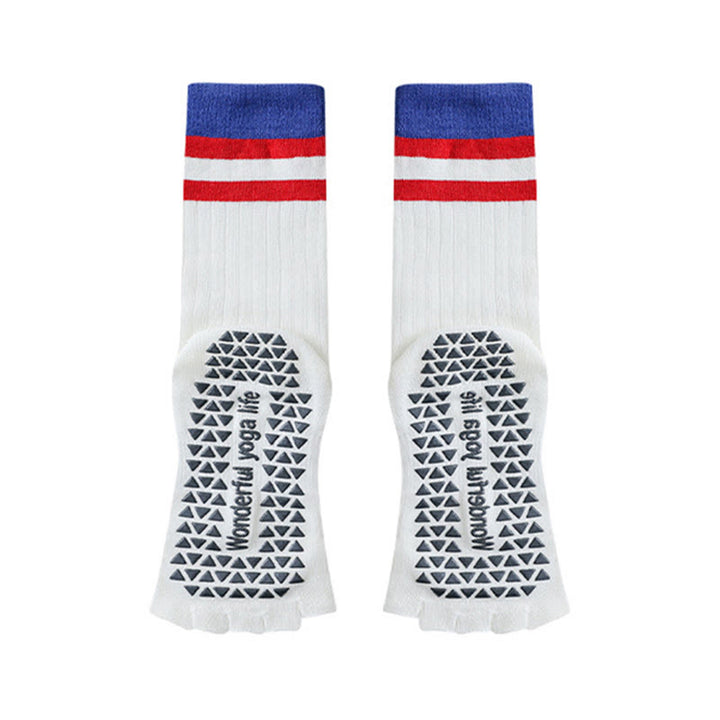 Chaussettes de yoga Olivenorma mi-mollet à cinq orteils avec bordure contrastée, antidérapantes et respirantes en coton, pour femmes. - Blanc - 10 paires - image 8