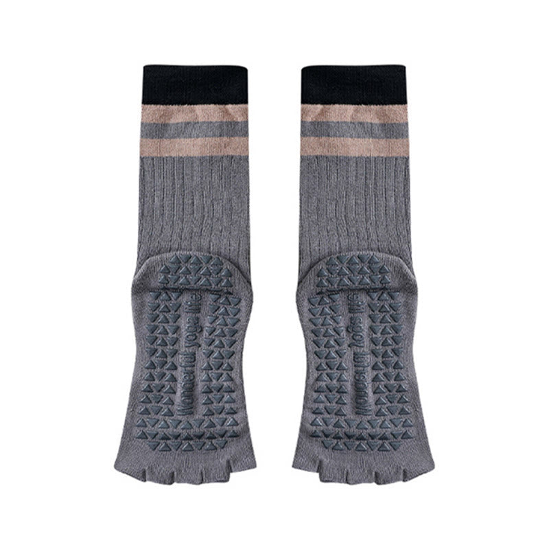 Chaussettes de yoga Olivenorma mi-mollet à cinq orteils avec bordure contrastée, antidérapantes et respirantes en coton, pour femmes. - Gris - 10 paires - image 12
