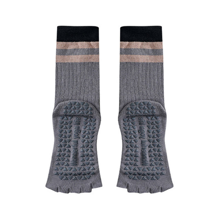 Chaussettes de yoga Olivenorma mi-mollet à cinq orteils avec bordure contrastée, antidérapantes et respirantes en coton, pour femmes. - Gris - 10 paires - image 12