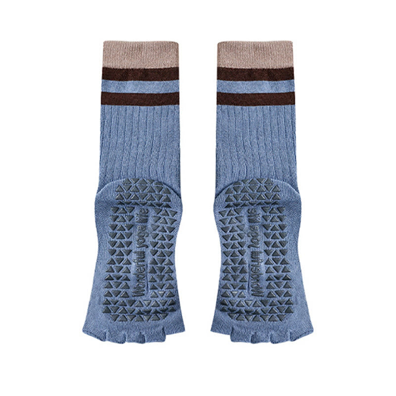 Chaussettes de yoga Olivenorma mi-mollet à cinq orteils avec bordure contrastée, antidérapantes et respirantes en coton, pour femmes. - image 1