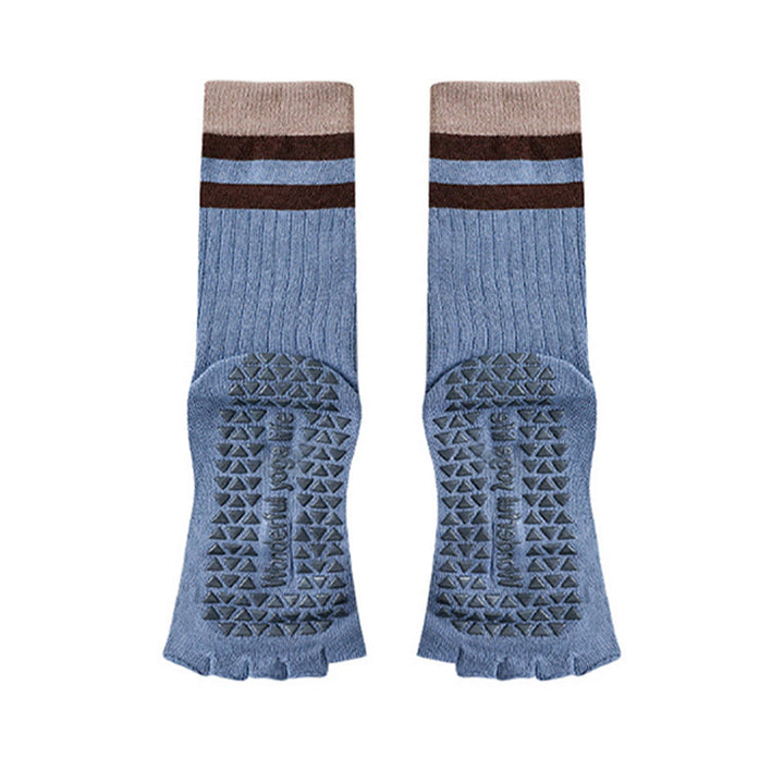 Chaussettes de yoga Olivenorma mi-mollet à cinq orteils avec bordure contrastée, antidérapantes et respirantes en coton, pour femmes. - image 1