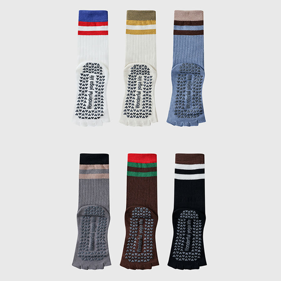 Chaussettes de yoga Olivenorma mi-mollet à cinq orteils avec bordure contrastée, antidérapantes et respirantes en coton, pour femmes. - image 14