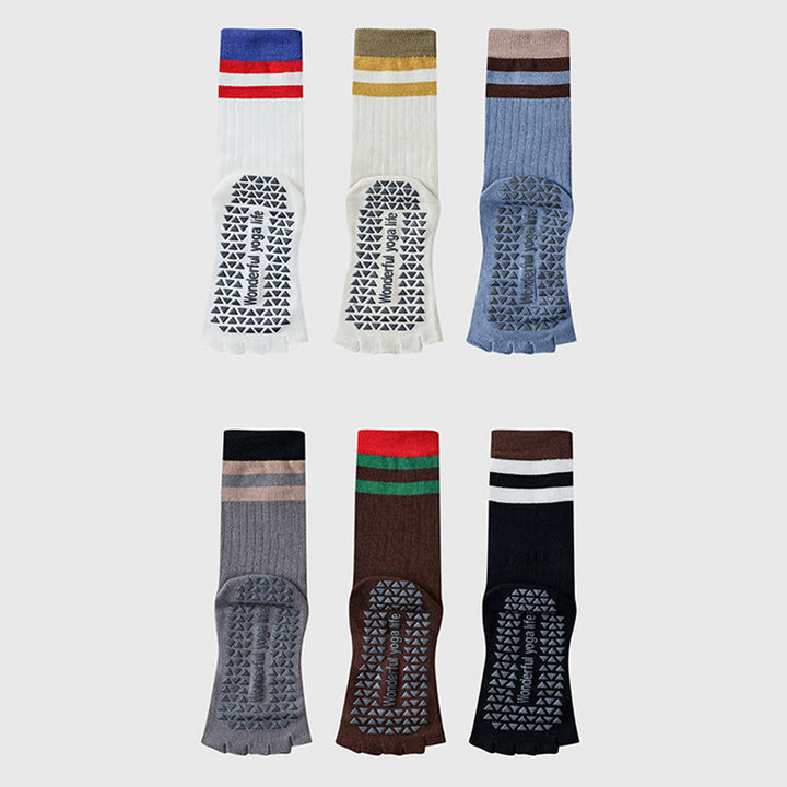 Chaussettes de yoga Olivenorma mi-mollet à cinq orteils avec bordure contrastée, antidérapantes et respirantes en coton, pour femmes. - image 14