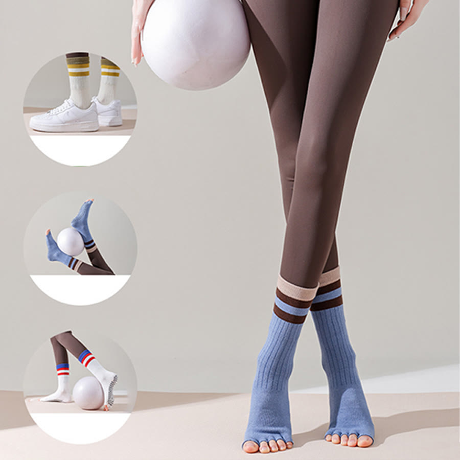 Chaussettes de yoga Olivenorma mi-mollet à cinq orteils avec bordure contrastée, antidérapantes et respirantes en coton, pour femmes. - image 15