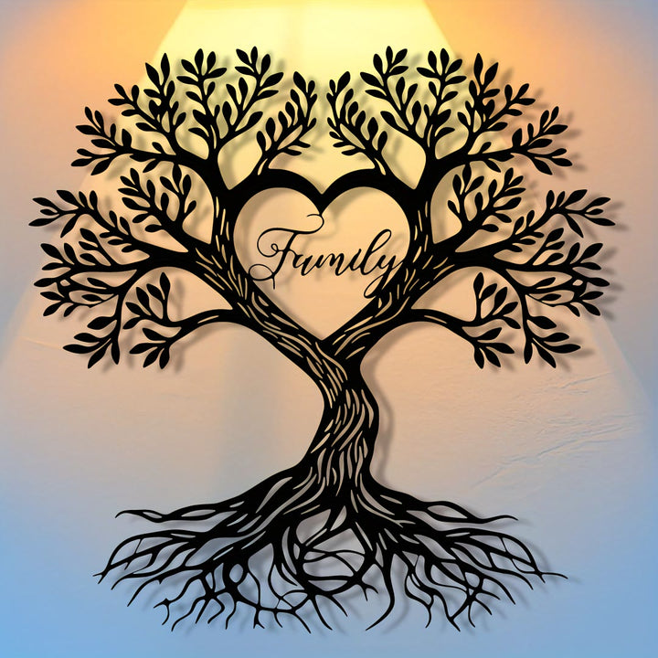 Décoration murale en métal Arbre de vie de la famille Olivenorma - Rustique sentimental - 38 cm x 38 cm x 1,2 mm - image 0