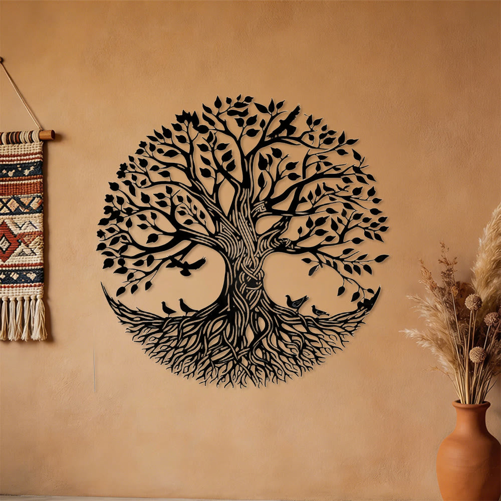 Décoration murale en métal Olivenorma Arbre de Vie circulaire avec oiseaux - Nature bohème - image 0
