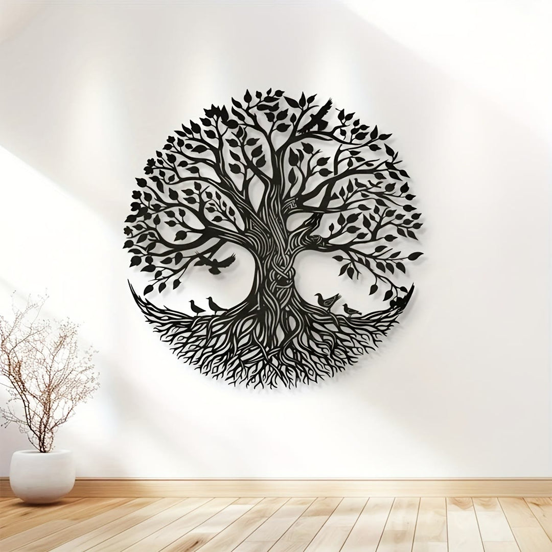 Décoration murale en métal Olivenorma Arbre de Vie circulaire avec oiseaux - image 1