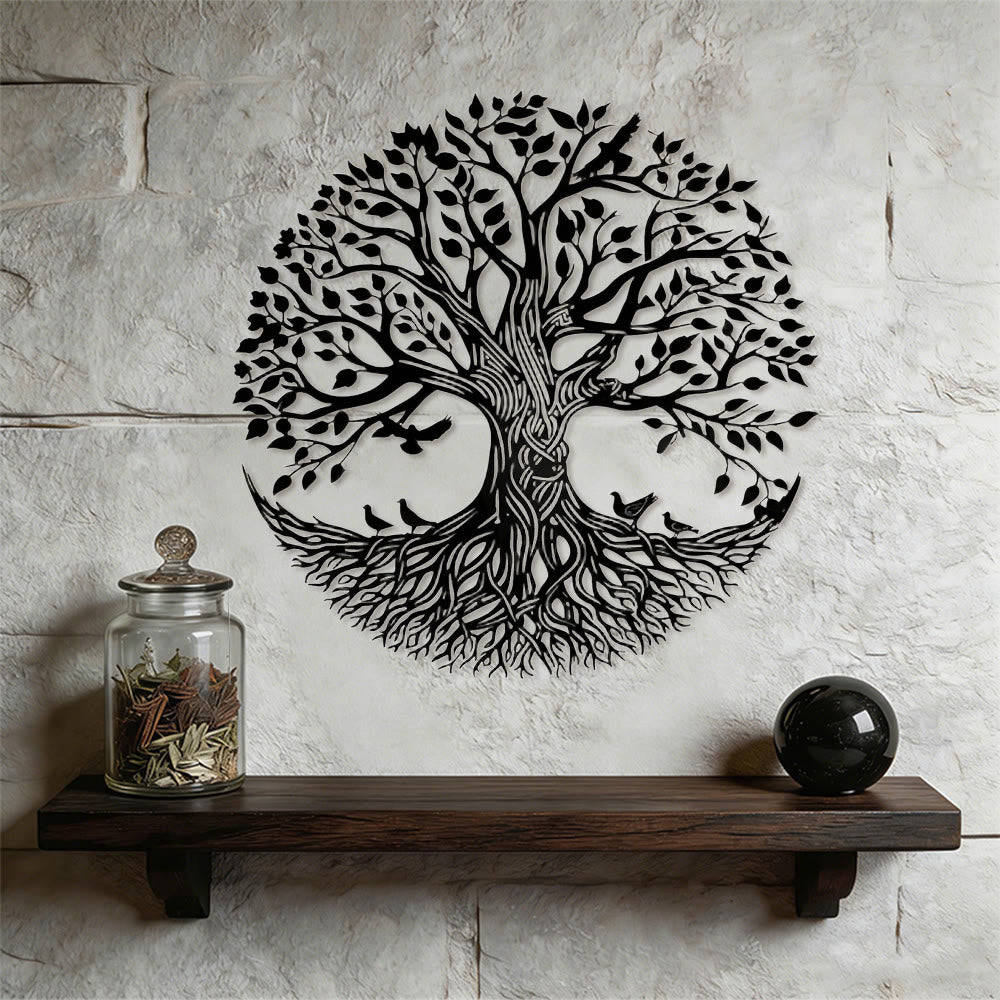 Décoration murale en métal Olivenorma Arbre de Vie circulaire avec oiseaux - image 5