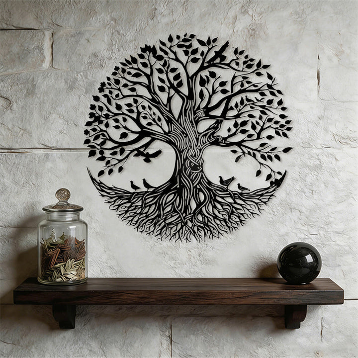Décoration murale en métal Olivenorma Arbre de Vie circulaire avec oiseaux - image 5