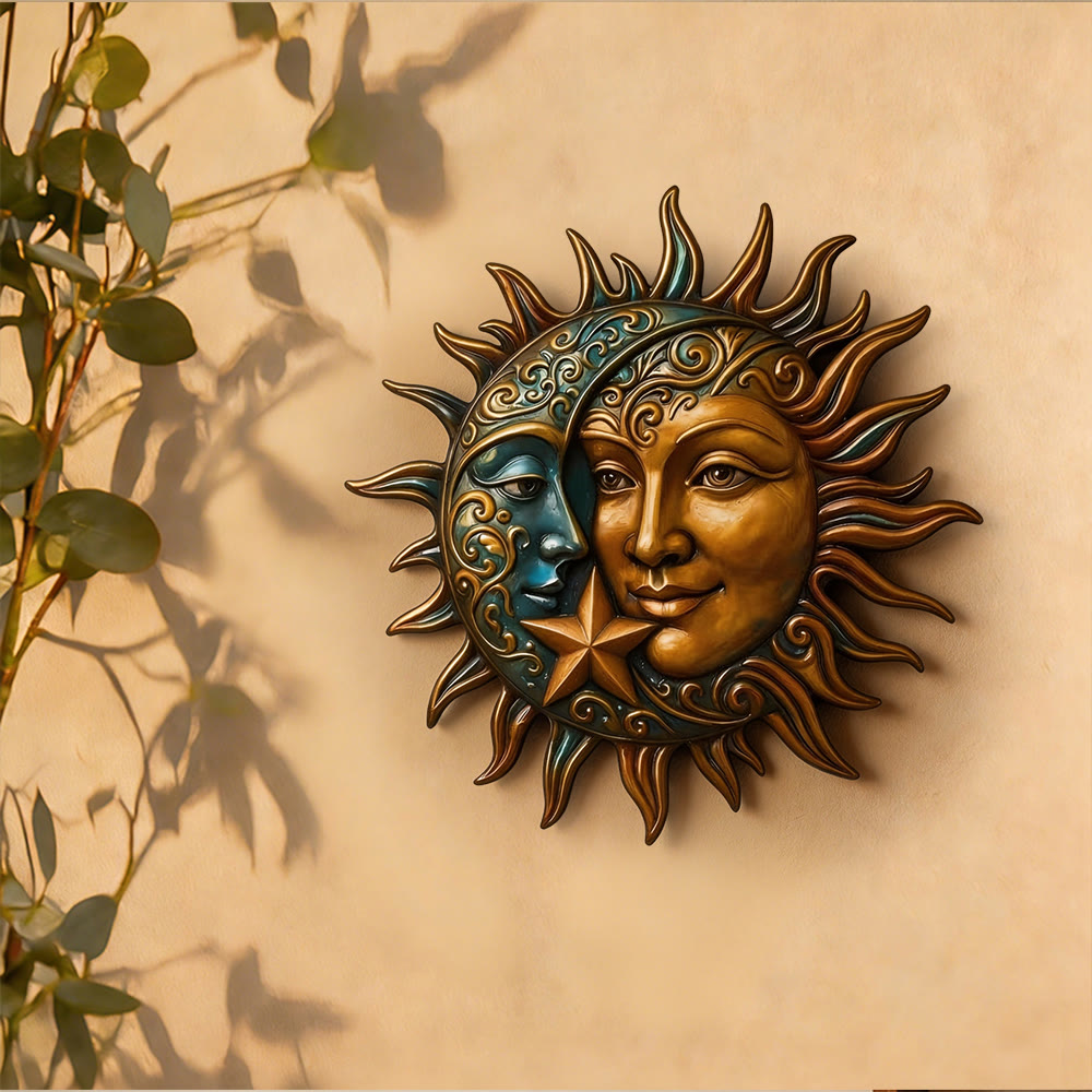 Décoration murale en métal céleste Olivenorma Visage de soleil et de lune - image 1