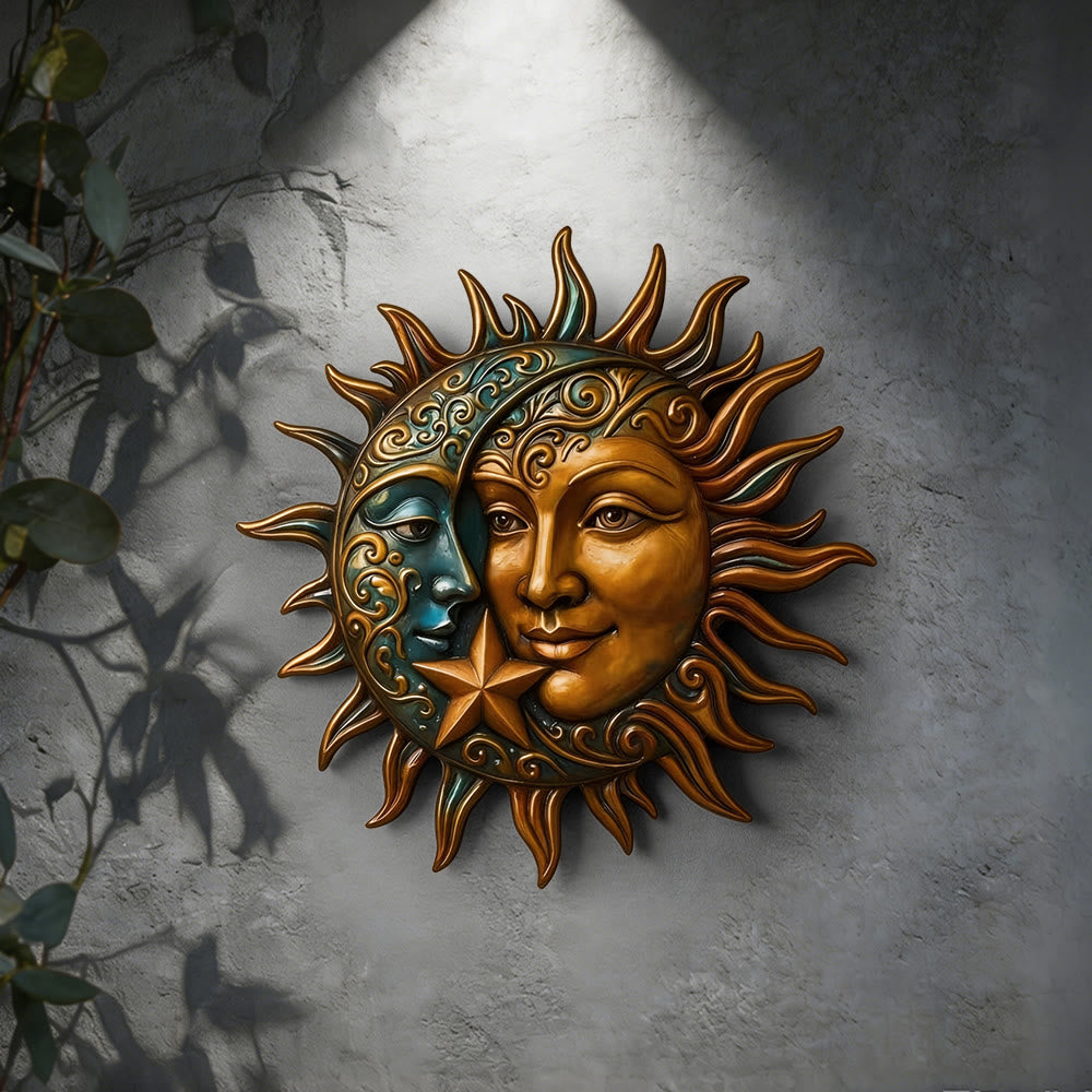 Décoration murale en métal céleste Olivenorma Visage de soleil et de lune - image 2