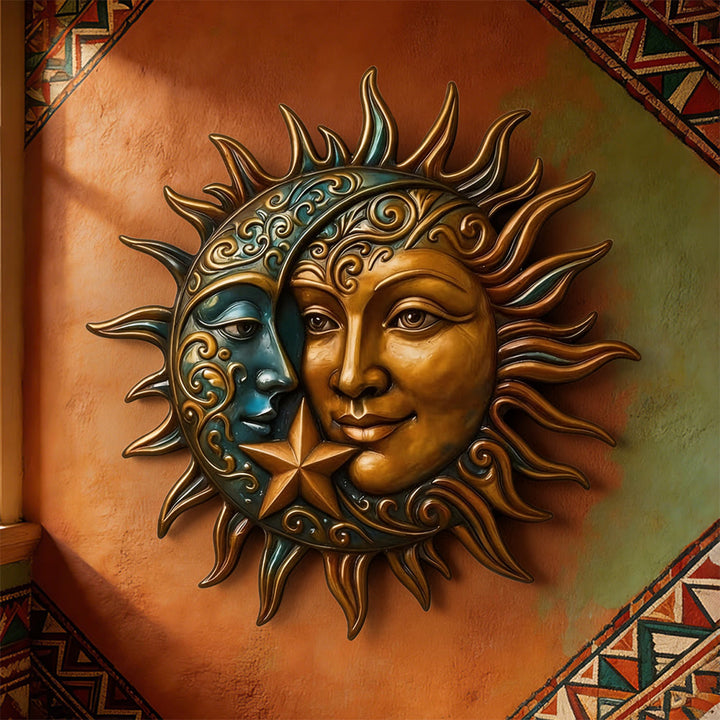 Décoration murale en métal céleste Olivenorma Visage de soleil et de lune - image 5