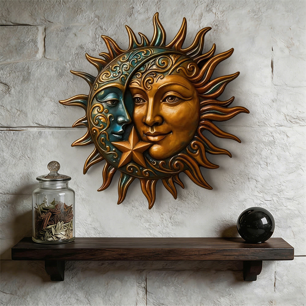 Décoration murale en métal céleste Olivenorma Visage de soleil et de lune - image 4