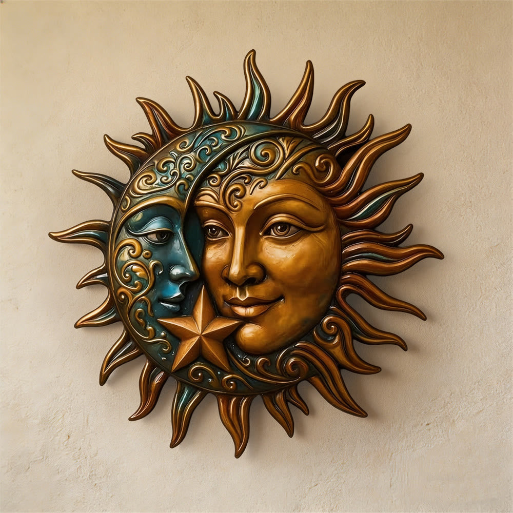Décoration murale en métal céleste Olivenorma Visage de soleil et de lune - image 3