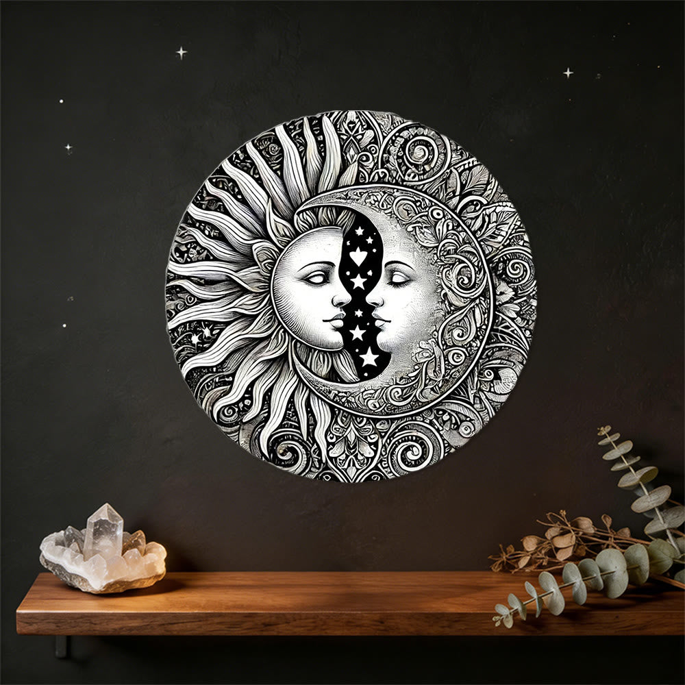 Décoration murale en métal Mandala Soleil et Lune Céleste Olivenorma - Bohème mystique - image 0