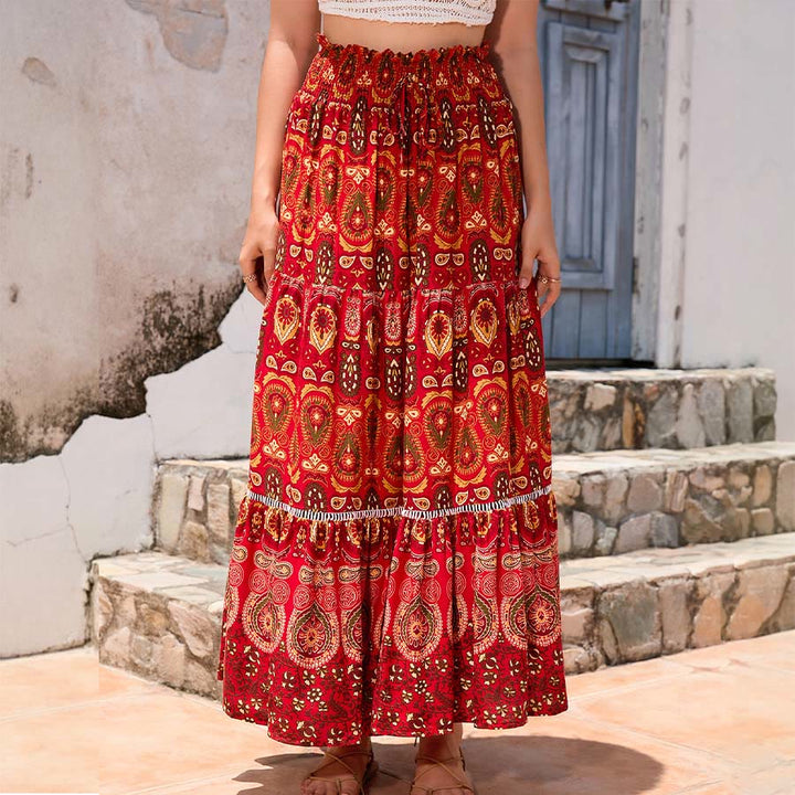 Robe longue à volants taille haute Olivenorma style bohème imprimé cachemire - image 16