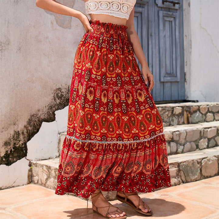 Robe longue à volants taille haute Olivenorma style bohème imprimé cachemire - image 15
