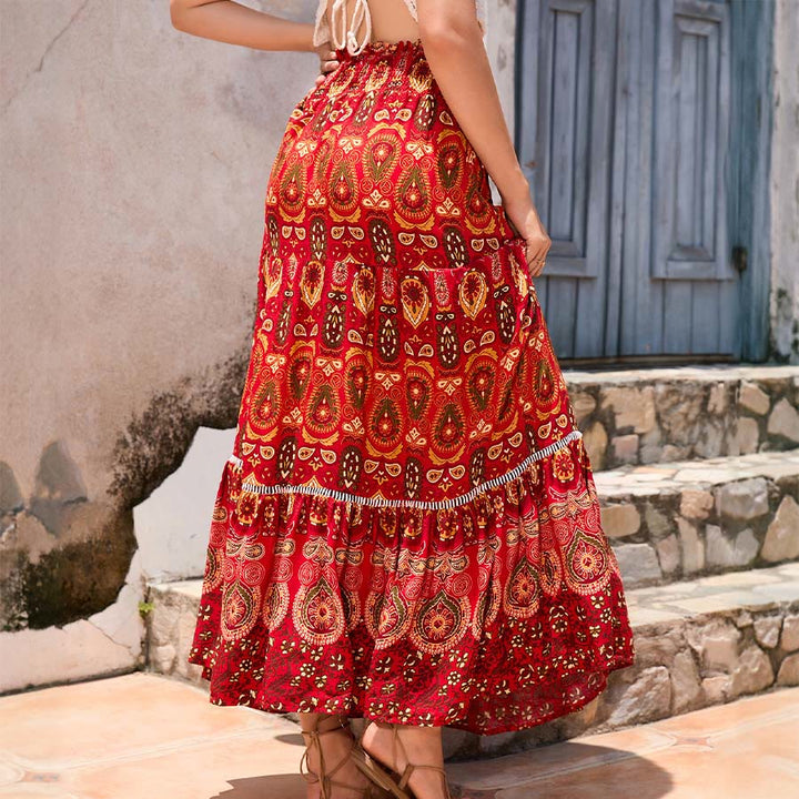 Robe longue à volants taille haute Olivenorma style bohème imprimé cachemire - image 14