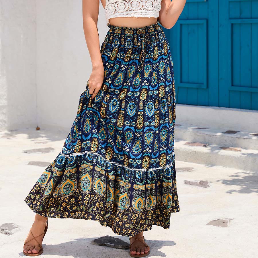Robe longue à volants taille haute Olivenorma style bohème imprimé cachemire - image 11