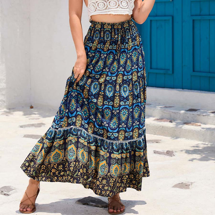 Robe longue à volants taille haute Olivenorma style bohème imprimé cachemire - image 11