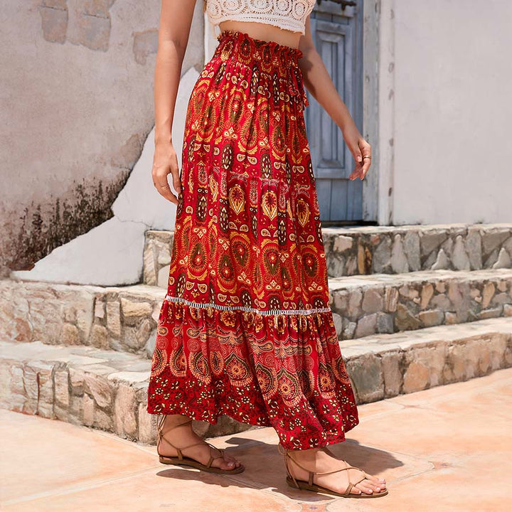 Robe longue à volants taille haute Olivenorma style bohème imprimé cachemire - image 19
