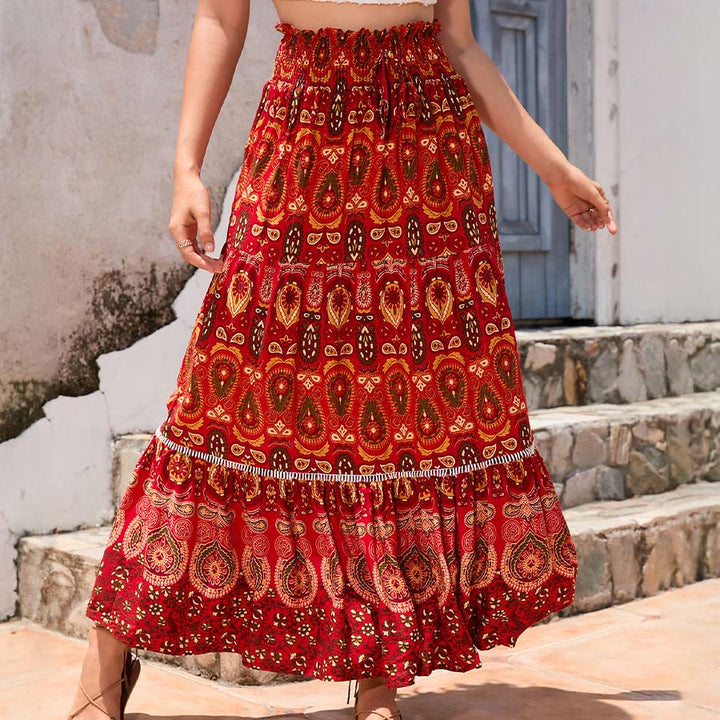 Robe longue à volants taille haute Olivenorma style bohème imprimé cachemire - image 20