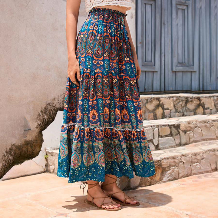 Robe longue à volants taille haute Olivenorma style bohème imprimé cachemire - image 2