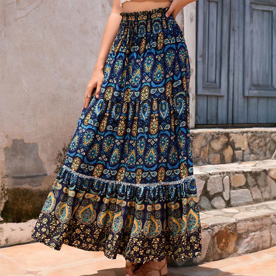 Robe longue à volants taille haute Olivenorma style bohème imprimé cachemire - image 10