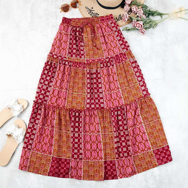 Robe longue Olivenorma bohème à imprimé patchwork et à volants, taille haute, pour femme - image 2