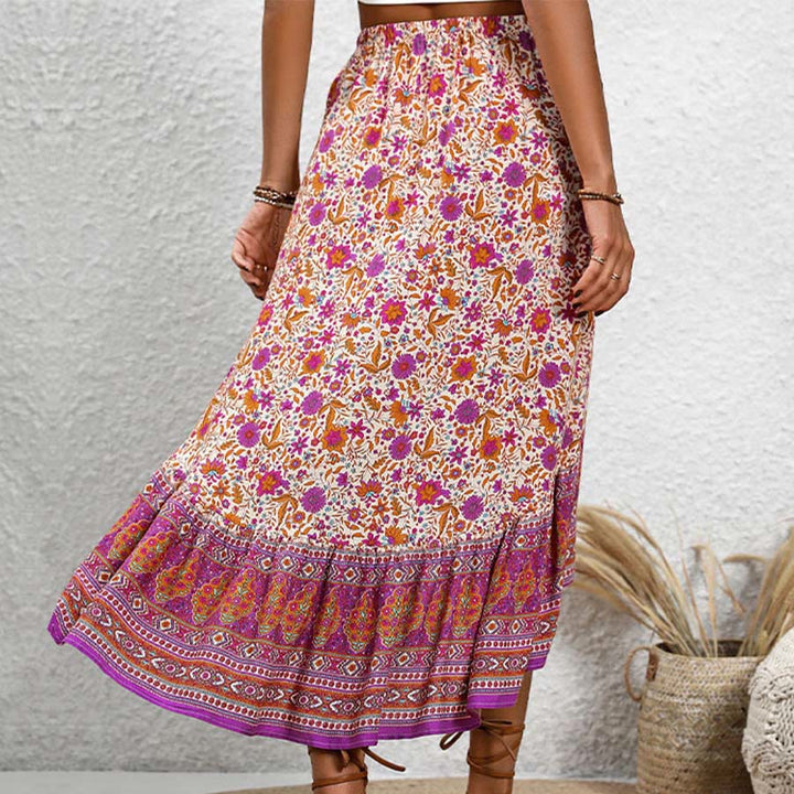 Robe longue Olivenorma bohème à imprimé floral et taille haute, asymétrique à volants, pour femme - image 1