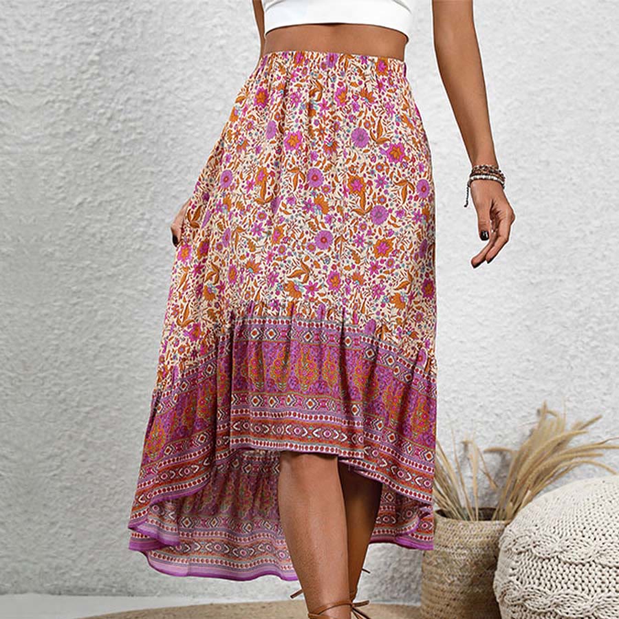 Robe longue Olivenorma bohème à imprimé floral et taille haute, asymétrique à volants, pour femme - image 3