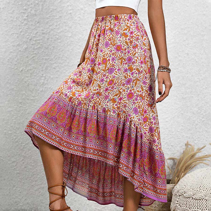 Robe longue Olivenorma bohème à imprimé floral et taille haute, asymétrique à volants, pour femme - image 2