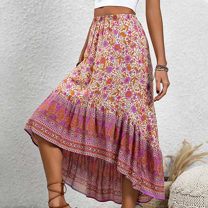 Robe longue Olivenorma bohème à imprimé floral et taille haute, asymétrique à volants, pour femme - image 2