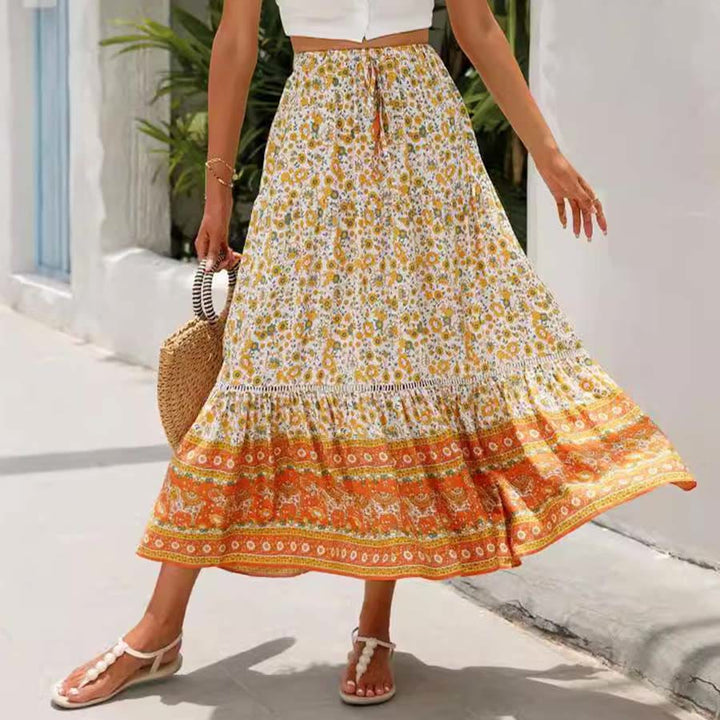 Robe longue à volants taille haute à imprimé floral bohème Olivenorma - image 2