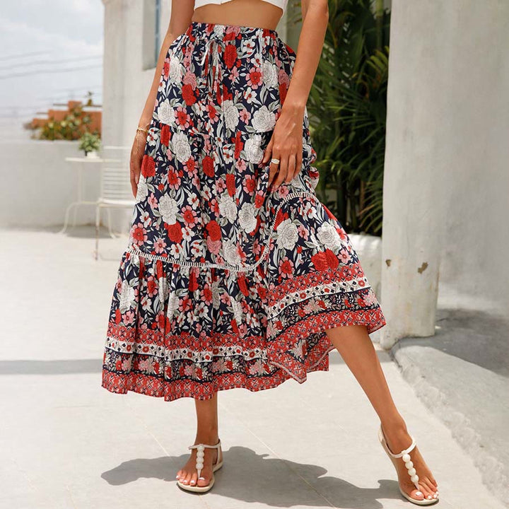 Robe longue à volants taille haute à imprimé floral bohème Olivenorma - image 9
