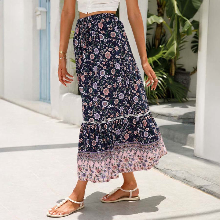Robe longue à volants taille haute à imprimé floral bohème Olivenorma - Bleu foncé - XL - image 12