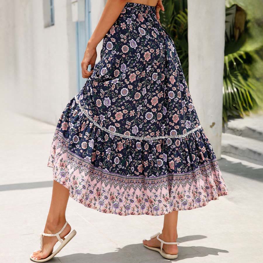 Robe longue à volants taille haute à imprimé floral bohème Olivenorma - image 14