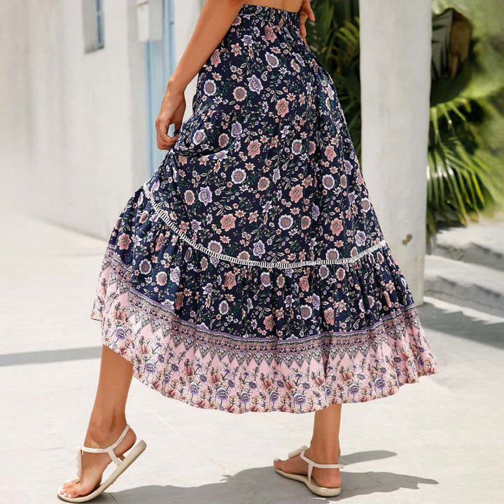 Robe longue à volants taille haute à imprimé floral bohème Olivenorma - image 14