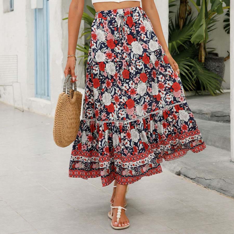 Robe longue à volants taille haute à imprimé floral bohème Olivenorma - image 8
