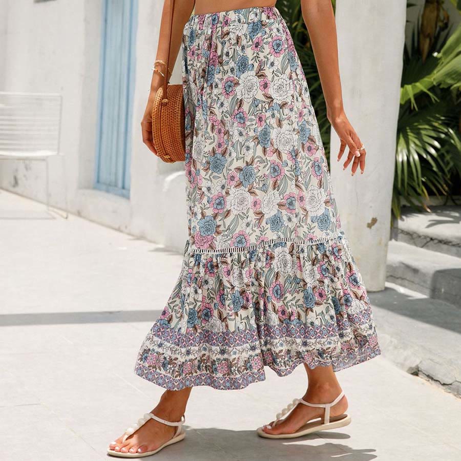 Robe longue à volants taille haute à imprimé floral bohème Olivenorma - image 19