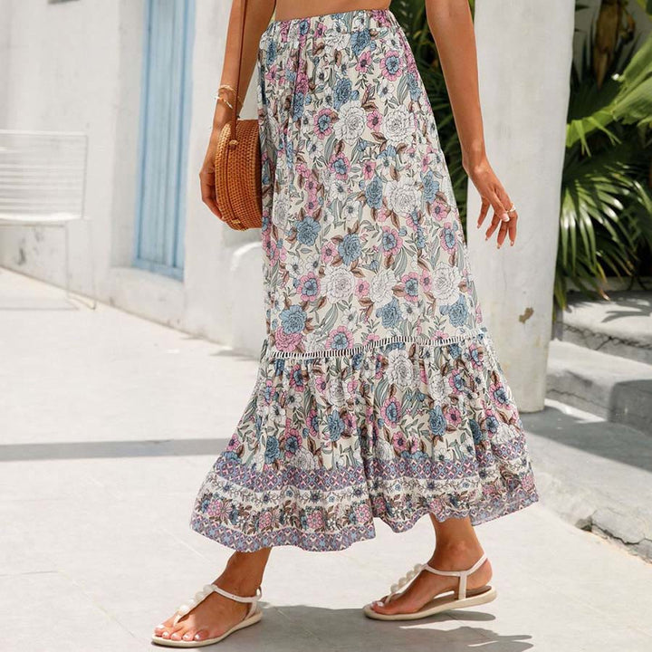 Robe longue à volants taille haute à imprimé floral bohème Olivenorma - image 19