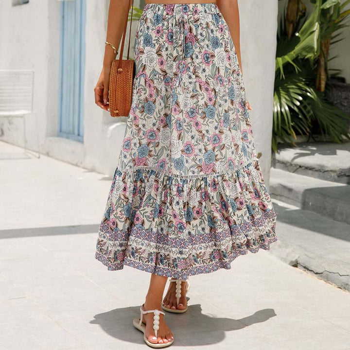 Robe longue à volants taille haute à imprimé floral bohème Olivenorma - image 21