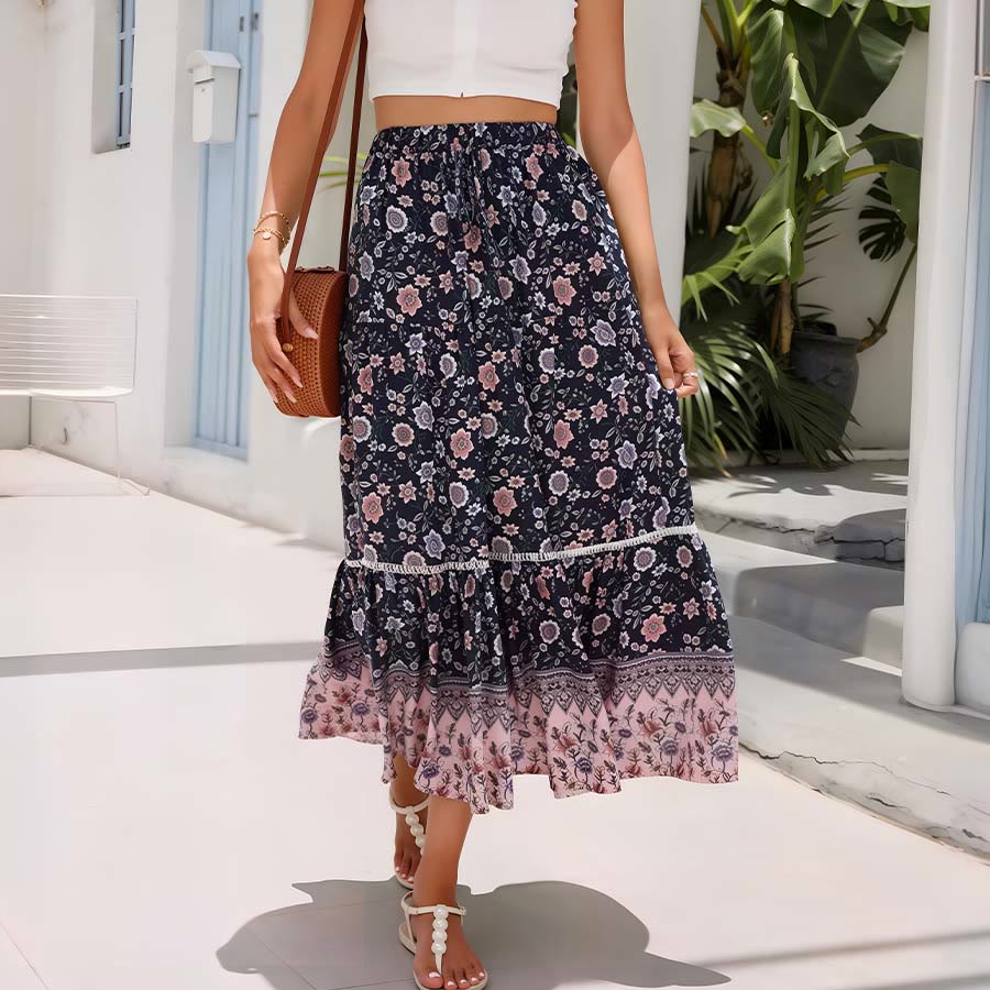 Robe longue à volants taille haute à imprimé floral bohème Olivenorma - image 13