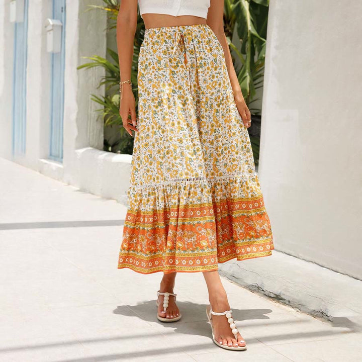 Robe longue à volants taille haute à imprimé floral bohème Olivenorma - image 1