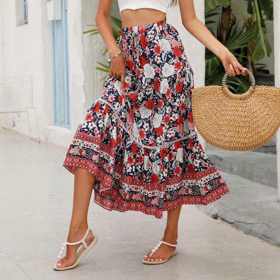 Robe longue à volants taille haute à imprimé floral bohème Olivenorma - image 11