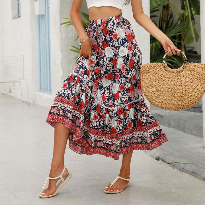 Robe longue à volants taille haute à imprimé floral bohème Olivenorma - image 11
