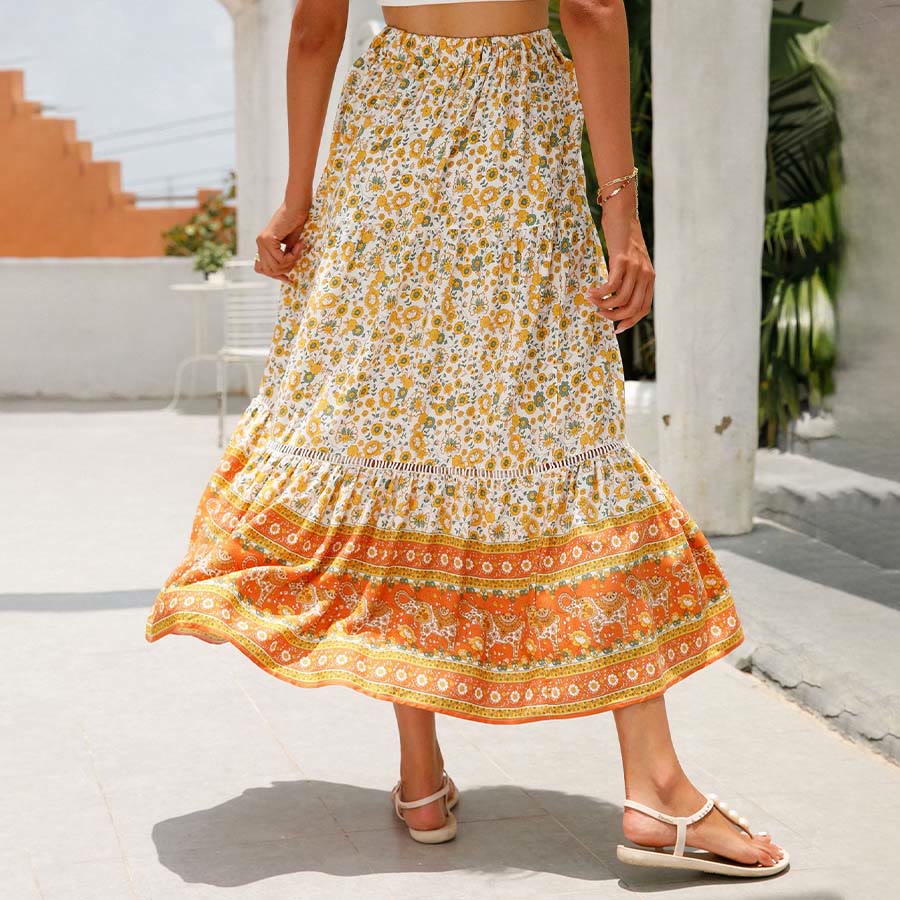 Robe longue à volants taille haute à imprimé floral bohème Olivenorma - image 3