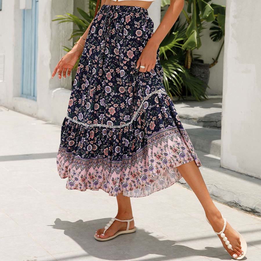 Robe longue à volants taille haute à imprimé floral bohème Olivenorma - image 16