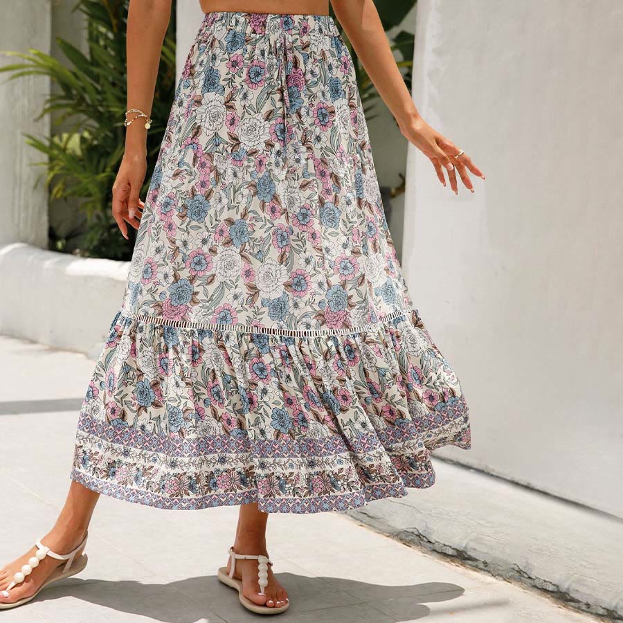 Robe longue à volants taille haute à imprimé floral bohème Olivenorma - Abricot - XL - image 18